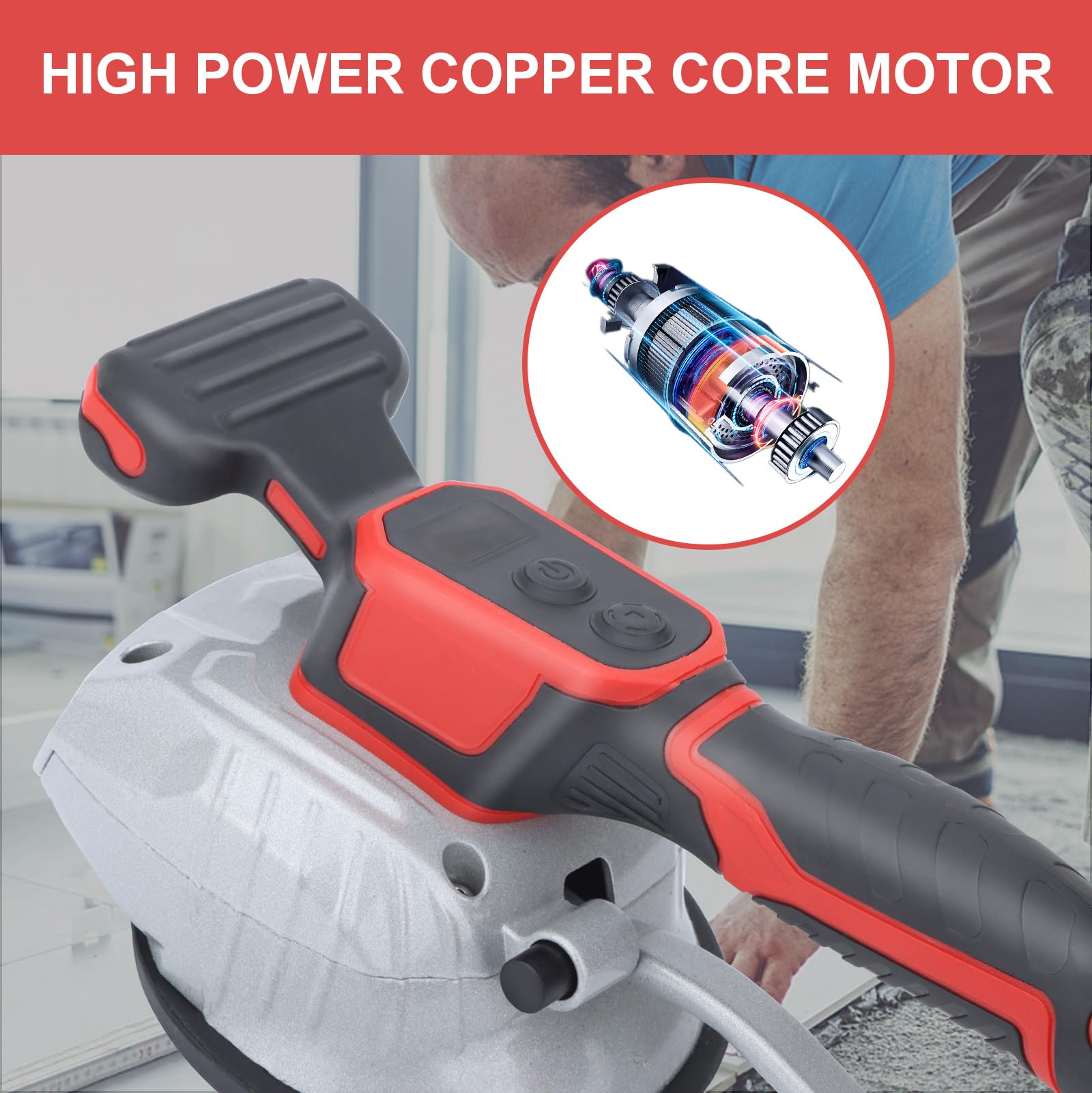 Tile Vibration Leveling Machine Compatible with Milwa-ukee 18V Battery, Cordless Tile Vibration Machine Installation Tool 150W Tiler Vibrator Tool with 8 Speed Suction Cup Digital Display (No battery)