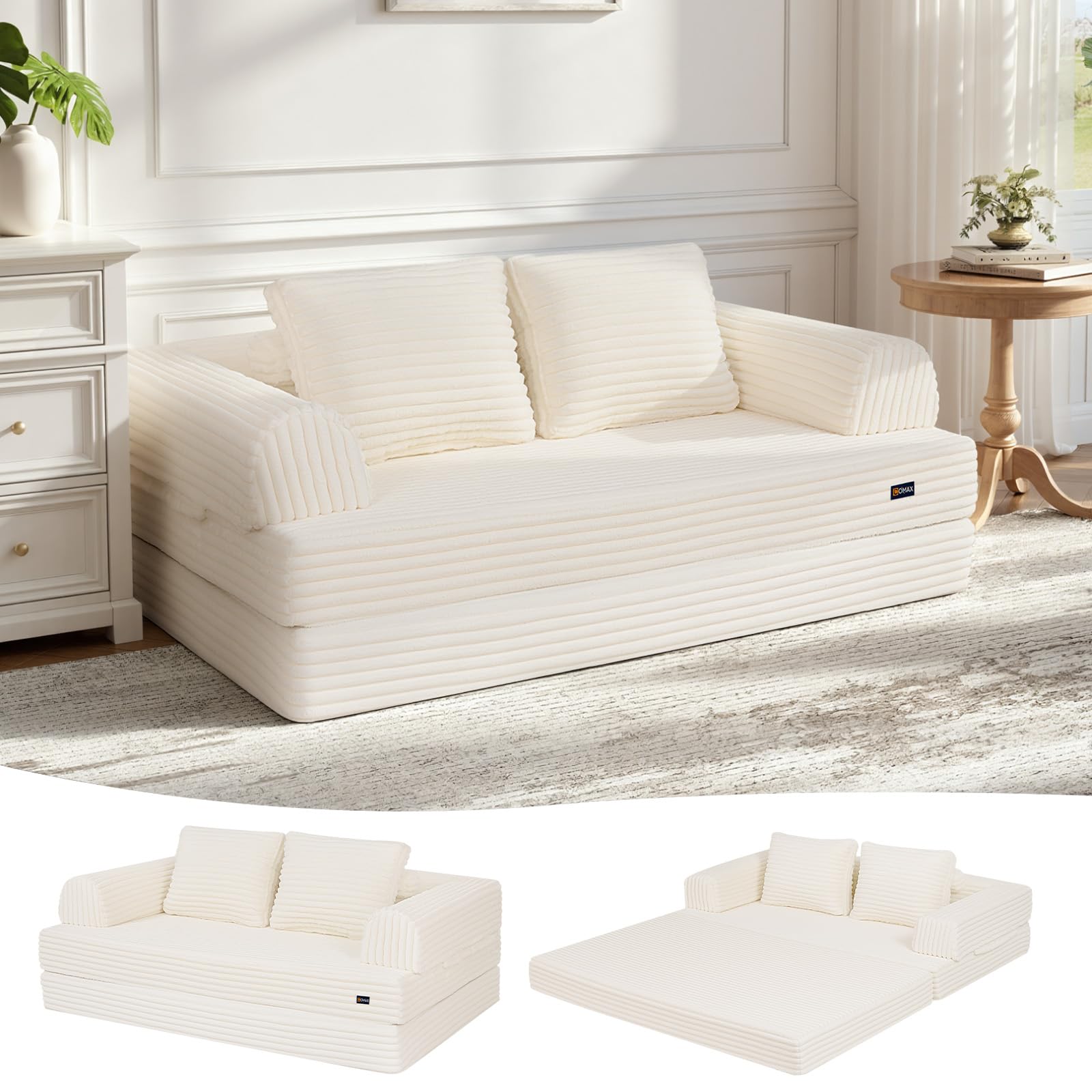 COMAX Futon Sofa Bed, 4‑in‑1 Convertible Sofa Bed, Folding Boneless Couches | Boneless Couch for living room, Fold Out Small Foldable Loveseat Floor Sleeper Mattress Lounge Space‑Saving, Ash Gray