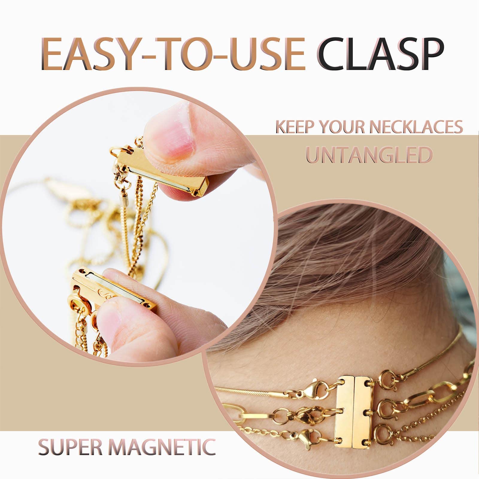 Layering Magnetic Necklace Clasp,18 K Gold and Silver Separator for Stackable Necklaces
