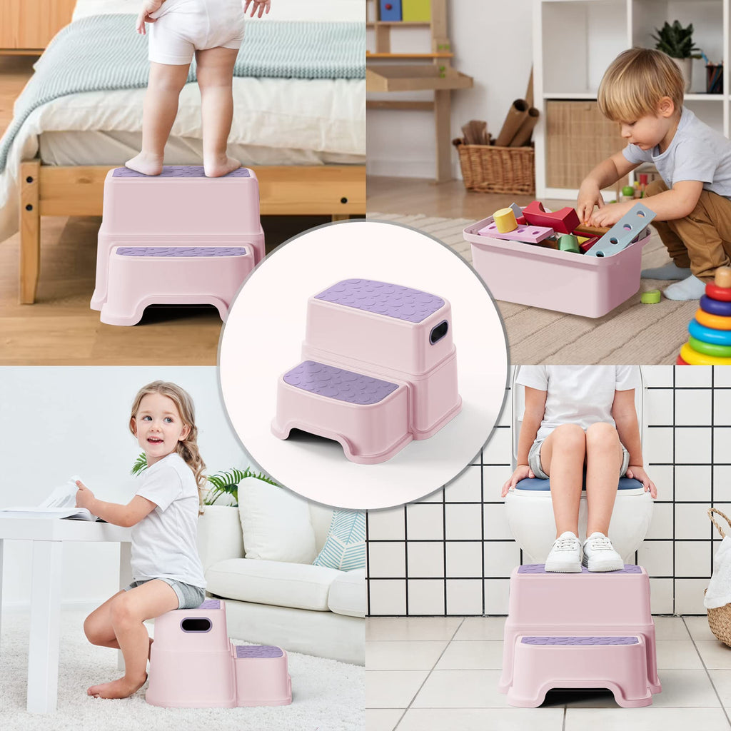UNCLE WU Toddler Step Stool for Potty Training, Bathroom Sink & Toilet - 2 Step Kids Poop Stool, Non-Slip Step Stool with Handles, Dual Height Stepping Stool for Kitchen Counter (Include 2 Ducks)