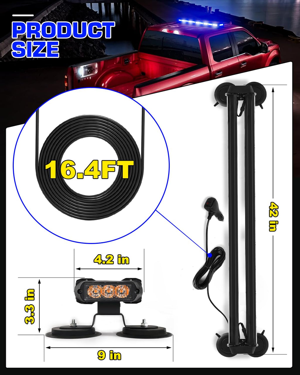 42" Roof Top Strobe Light Bar Amber White Emergency Traffic Advisor Lights, Double Side Warning Safety Flashing w/Magnetic Mount for Construction Vehicles Plow Trucks Pickup, Amber/White