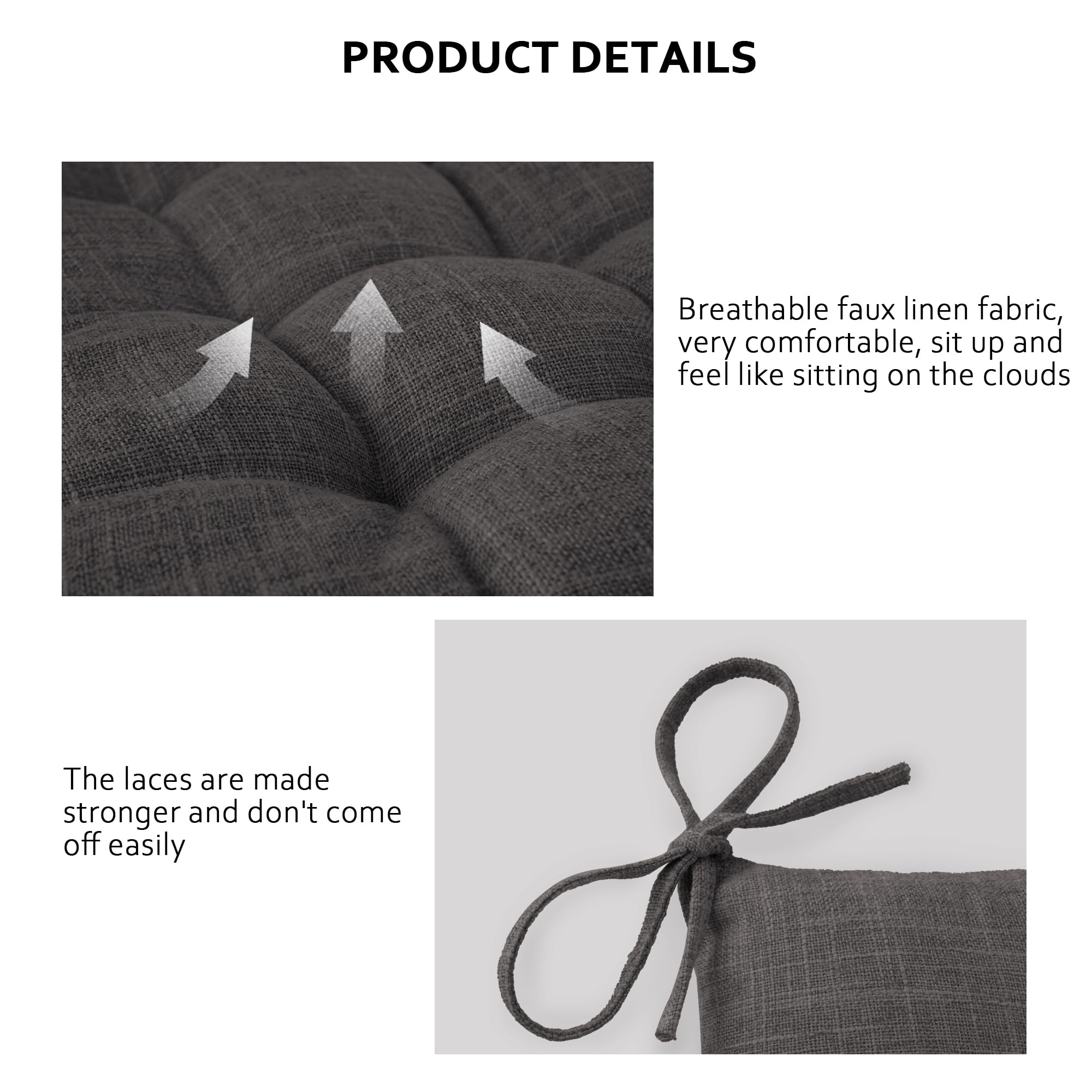 ELFJOY Rocking Chair Cushion Large Rocking Chair Pads with Ties Premium Tufted High Back and Seat Cushion 2 Piece Set Black