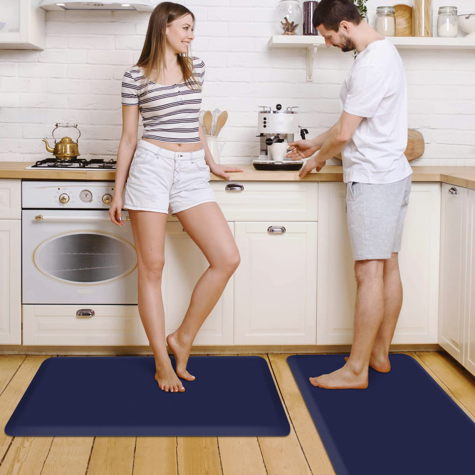 HappyTrends 2 PCS Kitchen Mat Cushioned Anti-Fatigue Floor Mat, Heavy Duty Ergonomic Comfort Foam Standing Mat, Waterproof Non-Slip Kitchen Rugs for Home, Office, Laundry,Black