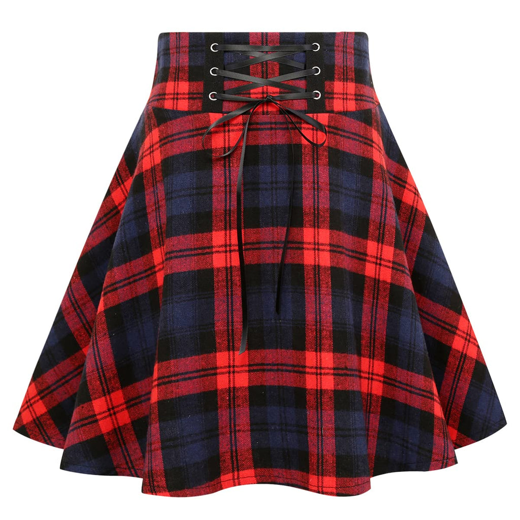 IDEALSANXUN Gothic Plaid Mini Skirts for Women Short High Waist Plaid Skirts