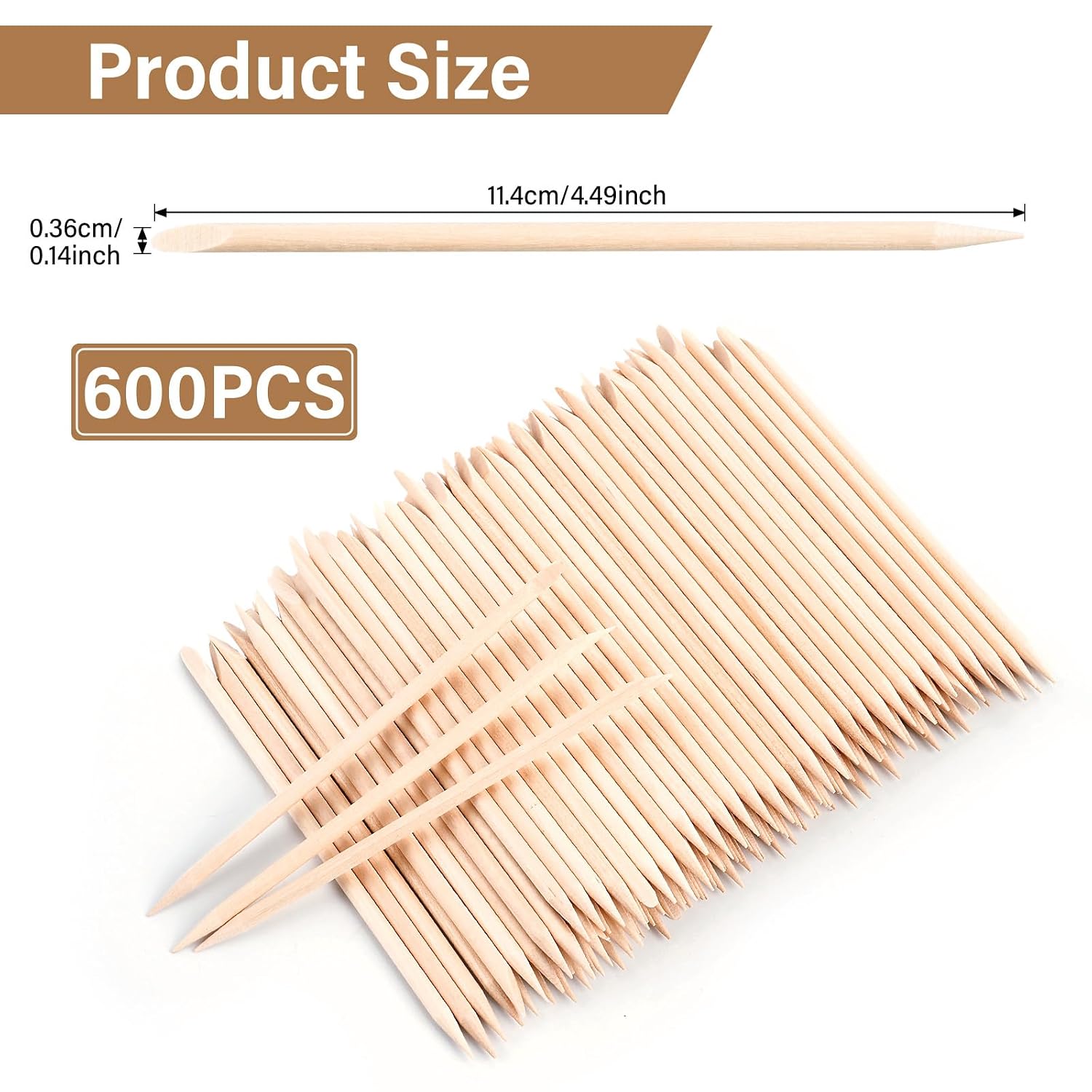EWVVSS 600 Pcs 4.5 Inch Orange Sticks for Nails Double Sided Multi-Use Wooden Cuticle Pusher Sticks Manicure Pedicure Tool Cuticle Sticks or Eyebrow Waxing Sticks for Facial Hair Removal