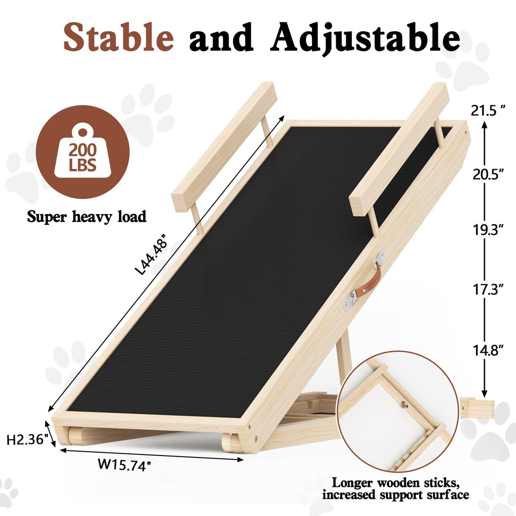 Dog Ramp for Couch, Wooden Pet Ramps 39.37" Long Adjustable 12"-20.47" Folding Puppy Ramps with Anti-Slip Rubber Mat, Dog Stairs for Small & Medium Older Dogs & Cats, up to 100lbs