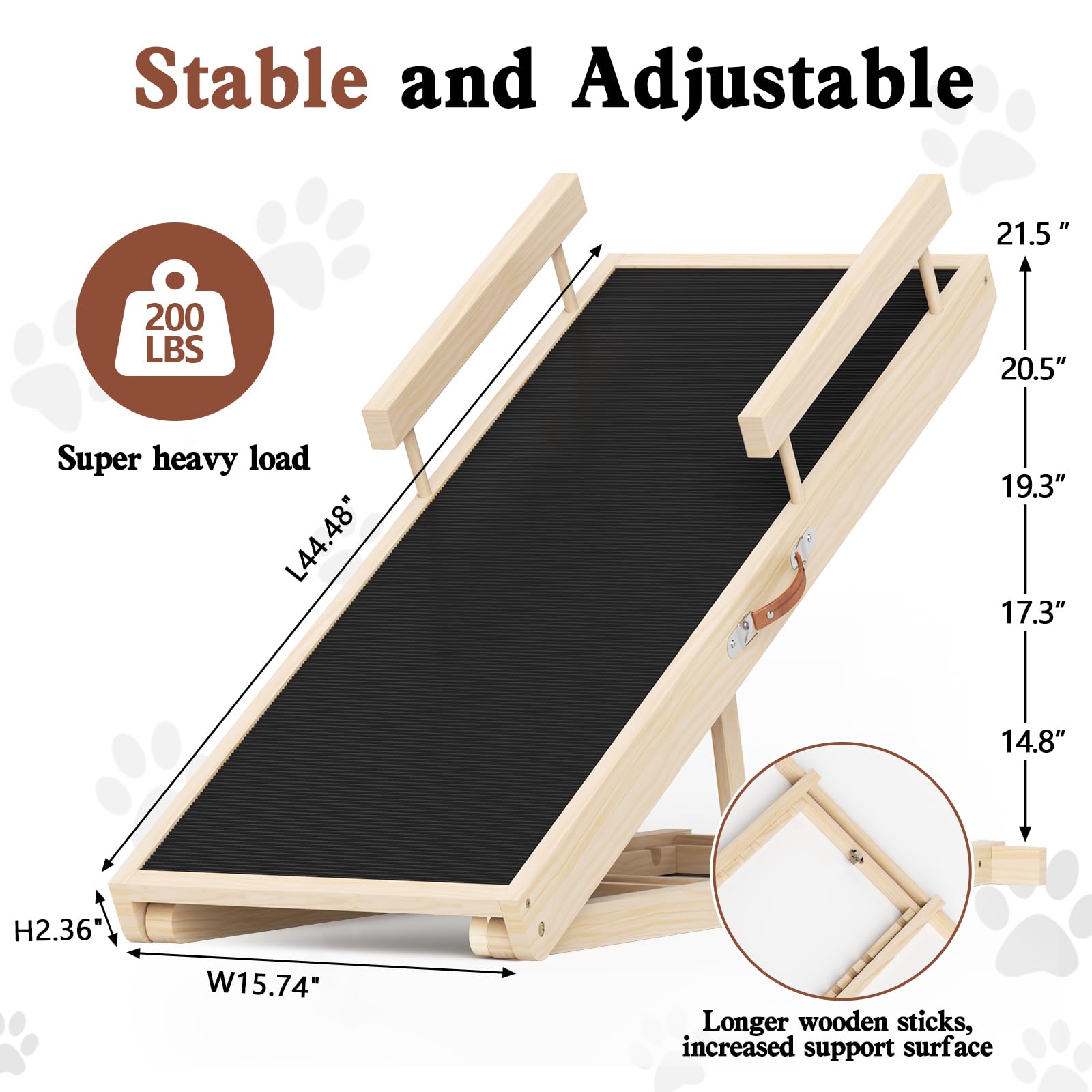 Dog Ramp for Couch, Wooden Pet Ramps 39.37" Long Adjustable 12"-20.47" Folding Puppy Ramps with Anti-Slip Rubber Mat, Dog Stairs for Small & Medium Older Dogs & Cats, up to 100lbs