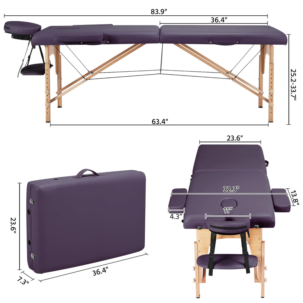 Yaheetech Massage Table Portable Lash Beds Spa Bed Massage Couch Foldable Spa Tables Adjustable 2 Fold with Non-Woven Bag 24 inch, Black