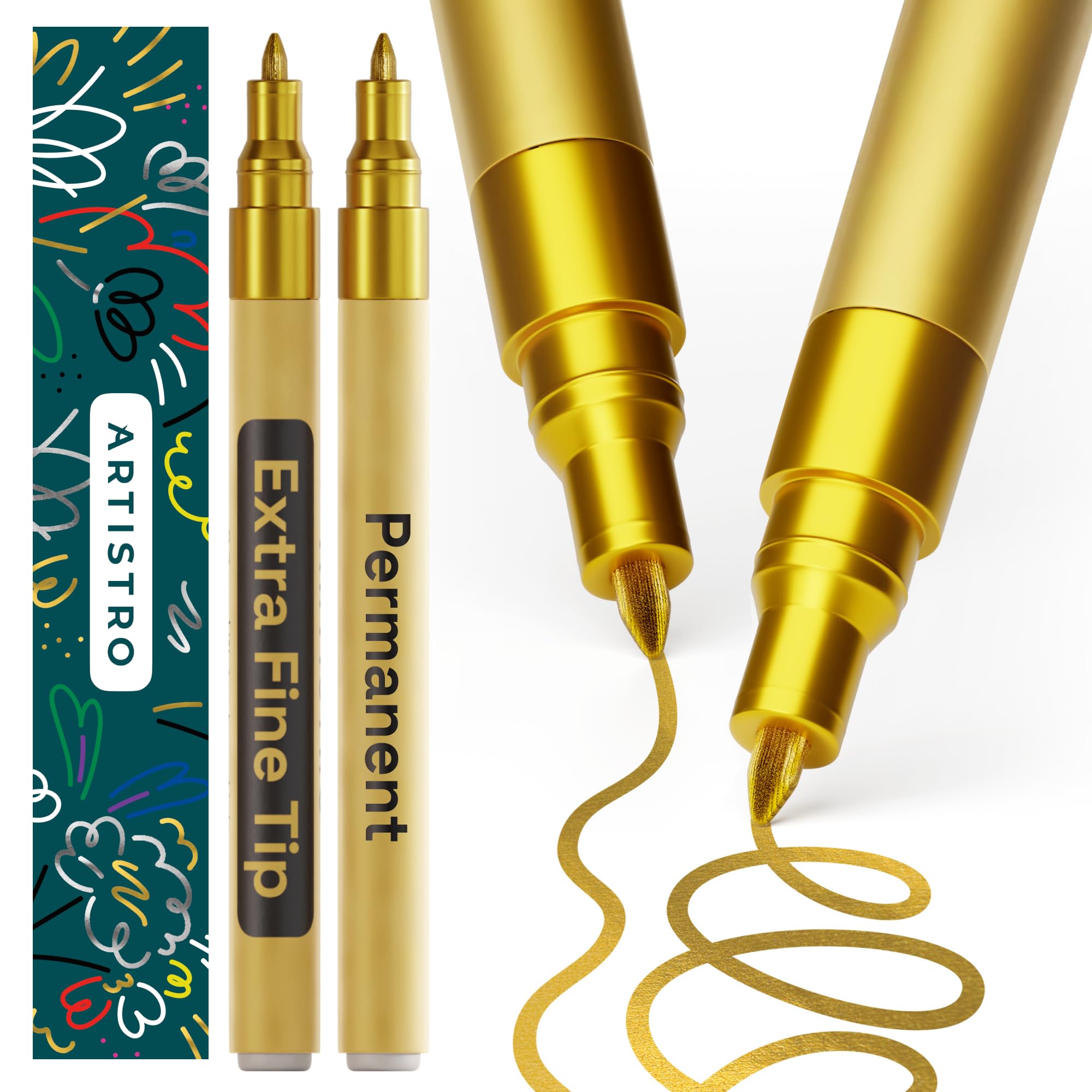 ARTISTRO 2 Black Permanent Marker - Waterproof Markers for Tire, Fabric, Rocks, Glass, Ceramic, Wood, Paper - Oil Based Paint Pens - Medium Tip 3mm