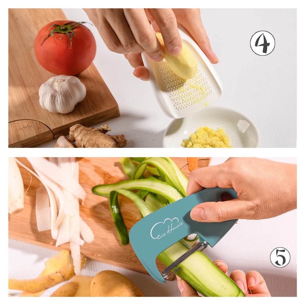 5 Pieces Kitchen Gadgets Set - Space Saving Cooking Tools Accessories Cheese Chocolate Grater, Fruit Vegetable Peeler, Bottle Opener, Pizza Cutter, Burlap Bags with Drawstring Gift Set