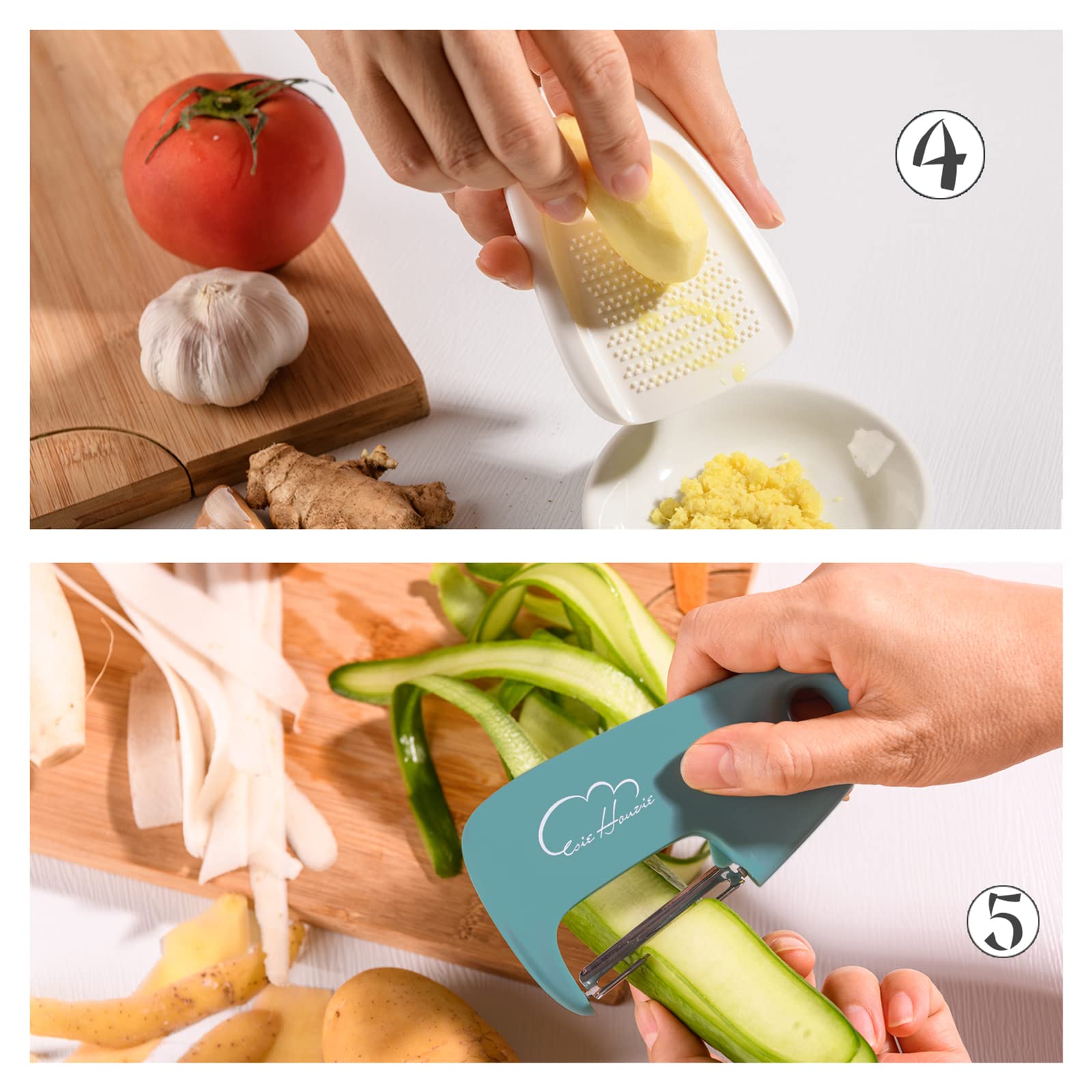 5 Pieces Kitchen Gadgets Set - Space Saving Cooking Tools Accessories Cheese Chocolate Grater, Fruit Vegetable Peeler, Bottle Opener, Pizza Cutter, Burlap Bags with Drawstring Gift Set