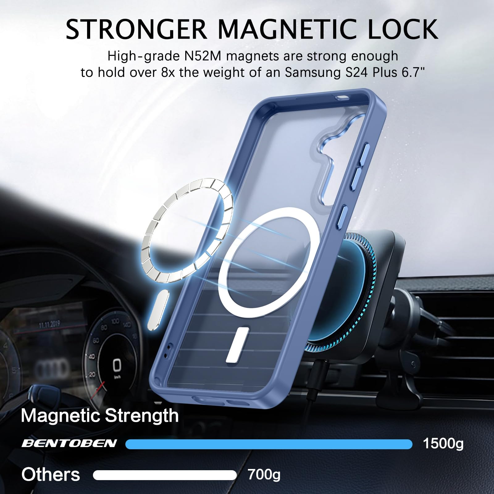 BENTOBEN Magnetic for Samsung Galaxy S24 Plus Case [Compatible with Magsafe] Translucent Matte Slim Thin Shockproof Anti-Yellow Women Men Protective Phone Cases Cover for Samsung S24 Plus 6.7", Black
