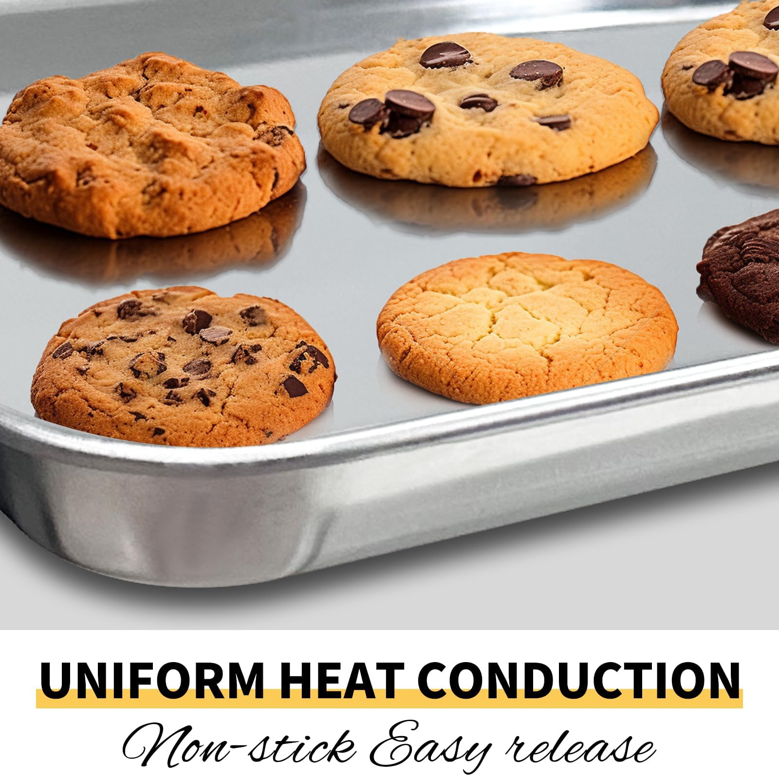 Stainless Steel Baking Sheet Set of 2-16" x 12" x 1" Heavy Duty Cookie Sheets for Baking, Rust & Warp Resistant Oven Tray, Non Toxic & Dishwasher Safe Baking Pans for Cooking, Roasting, Broiling