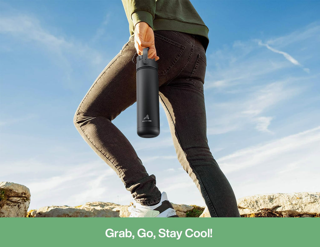 POWCAN 26 oz Insulated Water Bottle with 2-in-1 Straw and Spout Lid, Keep Cold 24H, Leak-Proof, Fits in Car Cup Holder, Stainless Steel Water Bottle for Sports, Travel, Gym, Gift, and School (Ace)