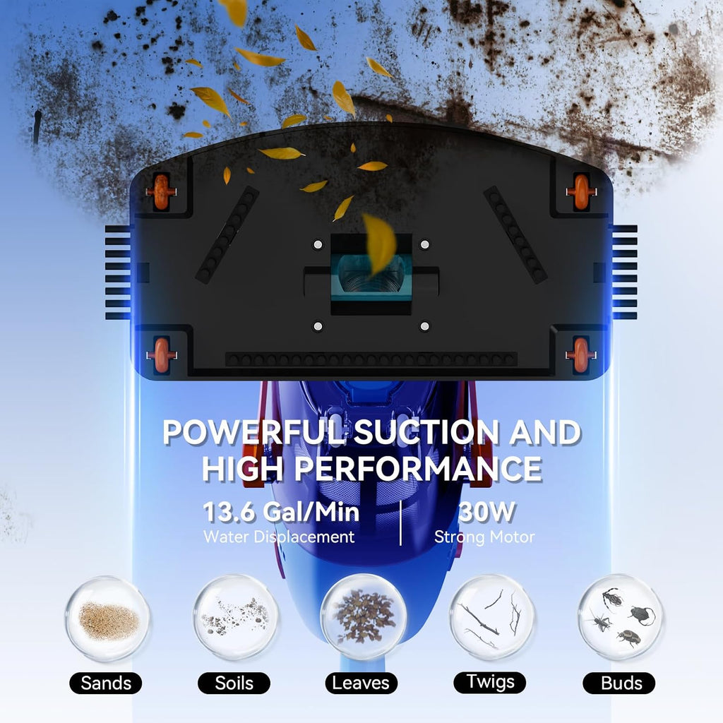 LVKE L2 Cordless Handheld Pool Vacuum for Above Ground Pool with Telescopic Pole, Strong Suction Power, Ideal for Deep Pool Cleaning, Blue
