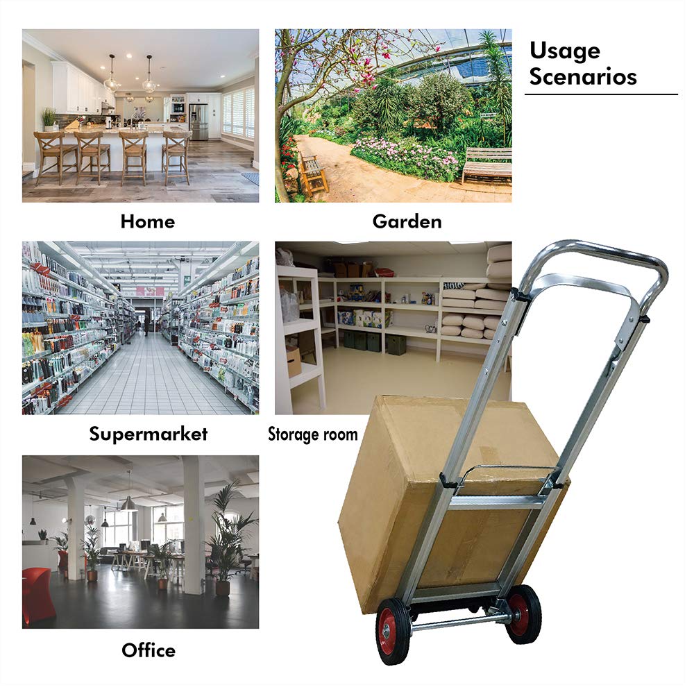 LEADALLWAY Hand Truck Aluminum Foldable Hand Cart with 6" Wheels 220 lbs Capacity