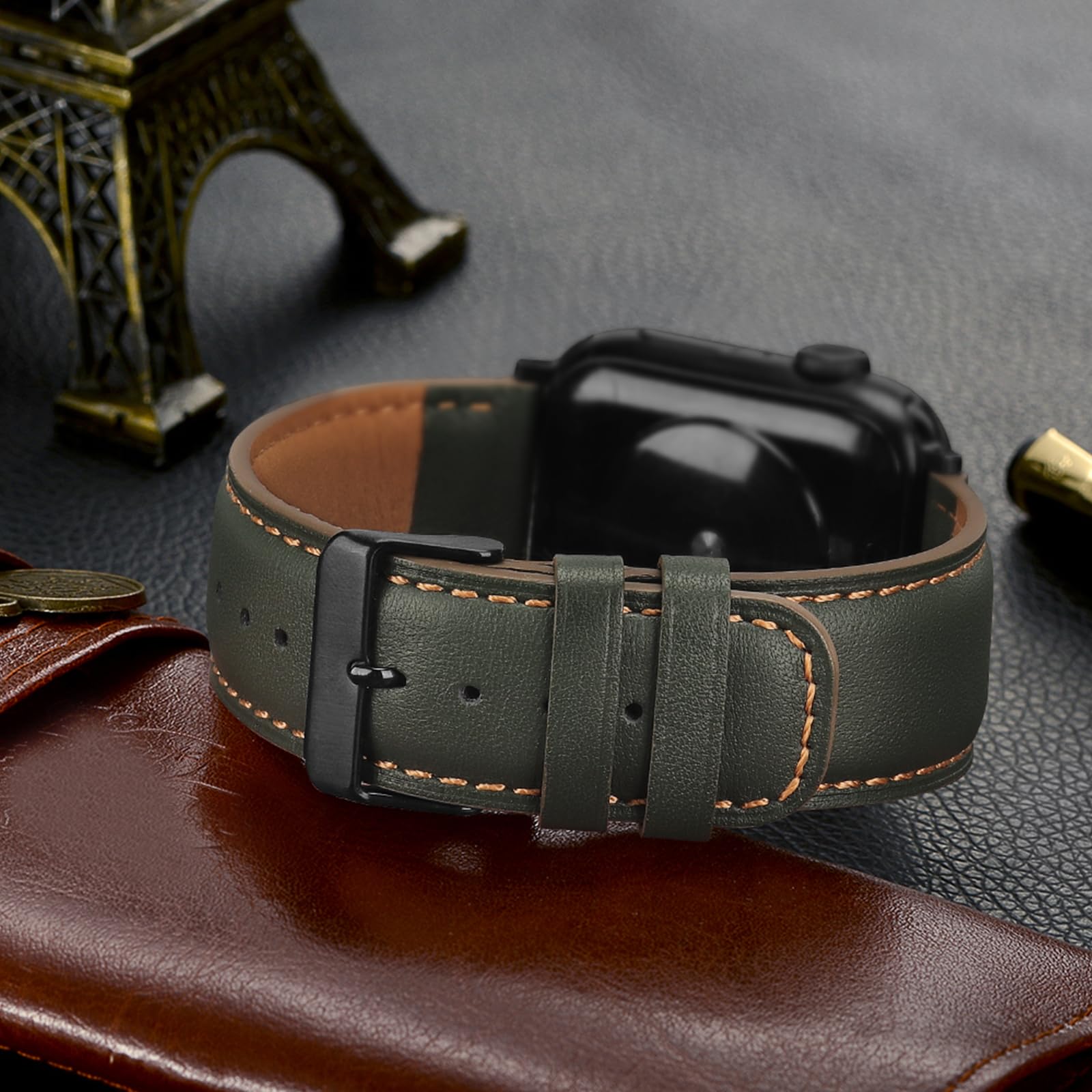 Tasikar Bands Compatible with Apple Watch Band 42mm (Series11/10) 41mm 40mm 38mm Men Genuine Leather Replacement Bands Compatible with Apple Watch SE Series 11 10 9 8 7 6 5 4 3, Black