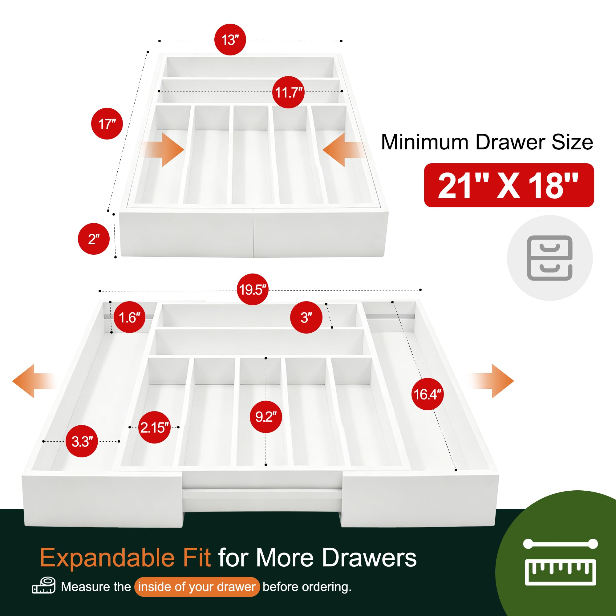 Expandable Acacia Kitchen Drawer Organizer for Cutlery and Utensils, Adjustable Acacia Wood Cutlery Tray in Drawer for Flatware and Silverware in Kitchen