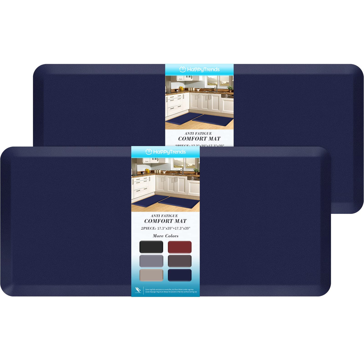 HappyTrends 2 PCS Kitchen Mat Cushioned Anti-Fatigue Floor Mat, Heavy Duty Ergonomic Comfort Foam Standing Mat, Waterproof Non-Slip Kitchen Rugs for Home, Office, Laundry,Black