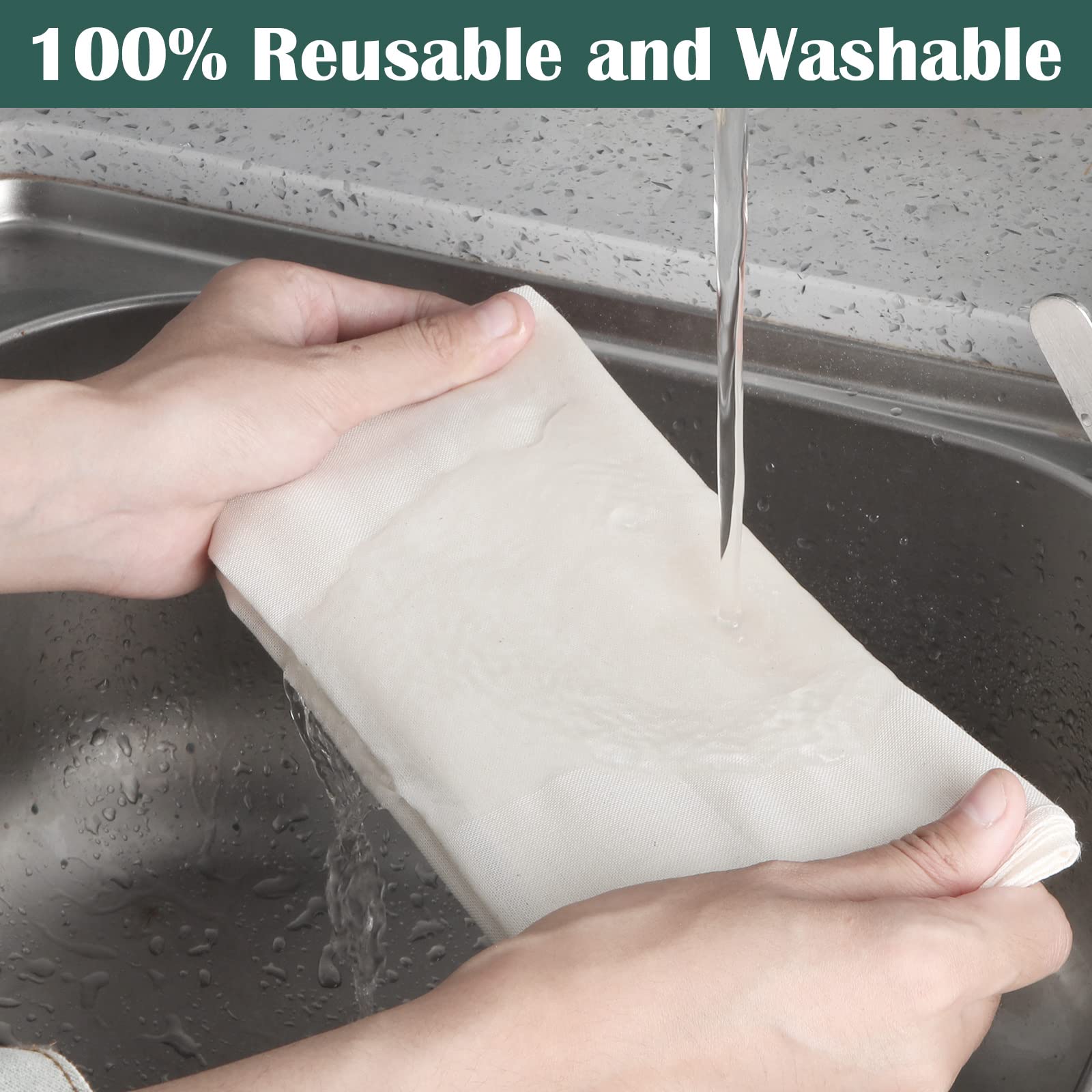 Reginary 24 Pcs 15 x 15 Inches Cheese Cloths Bulk, Grade 100, Hemmed Reusable Cheesecloth Bag for Straining Unbleached Cotton Muslin Cloth for Cheese Making, Cooking, Baking, Juicing, Butter, Turkey