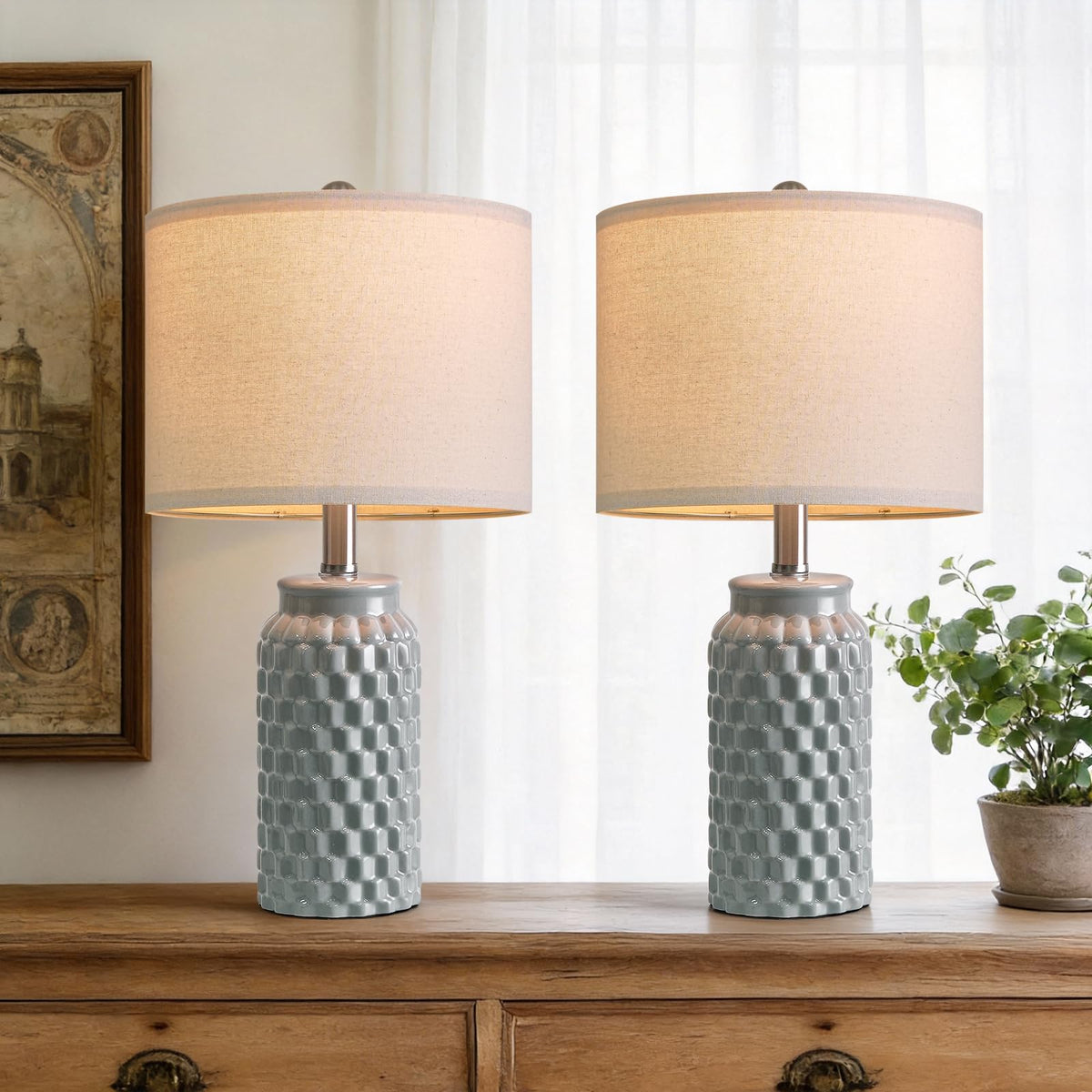 USumkky 20.5" Gold Modern Ceramic Bedside Lamp Set of 2 for Bedroom Decor Farmhouse Table Lamp for Living Room Office Dorm