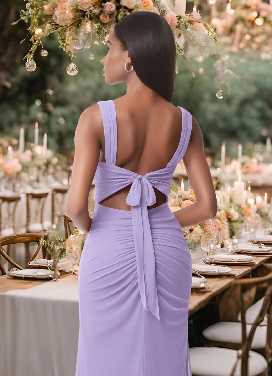 Women Sexy Mesh Tie Low Back Sleeveless Split Ruched Maxi Dress Party Cocktail Long Dress Wedding Guest Dresses