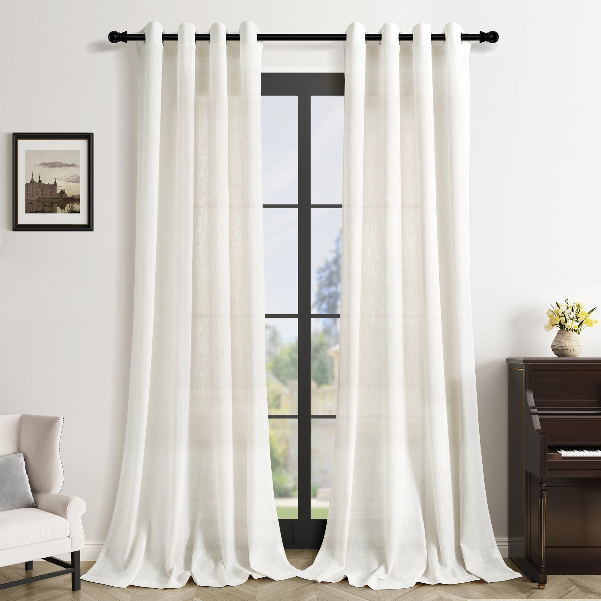 Aersas Black Bedroom Linen Curtains 63 Inch Length 2 Panel Privacy Energy Efficient Semi Sheer Black Linen Drapes for Living Room Modern Farmhouse Grommet Window Curtain for Nursery Office 52x63