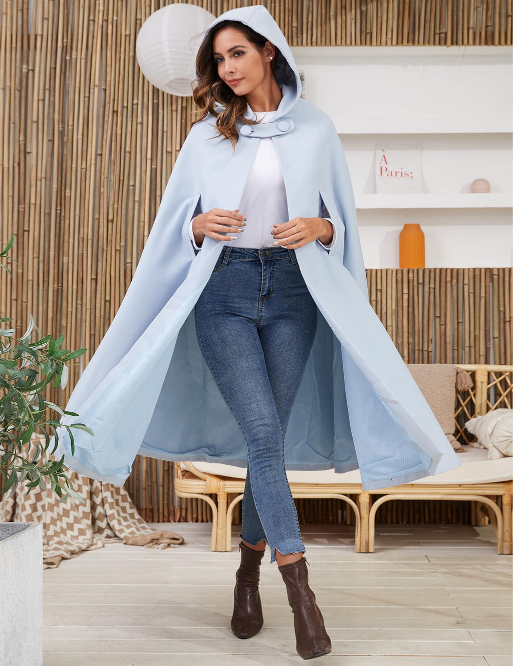 Gihuo Cape Poncho Women's Hooded Maxi Cloak Coat Winter Warm Long Cloak Cosplay Costumes Outerwear