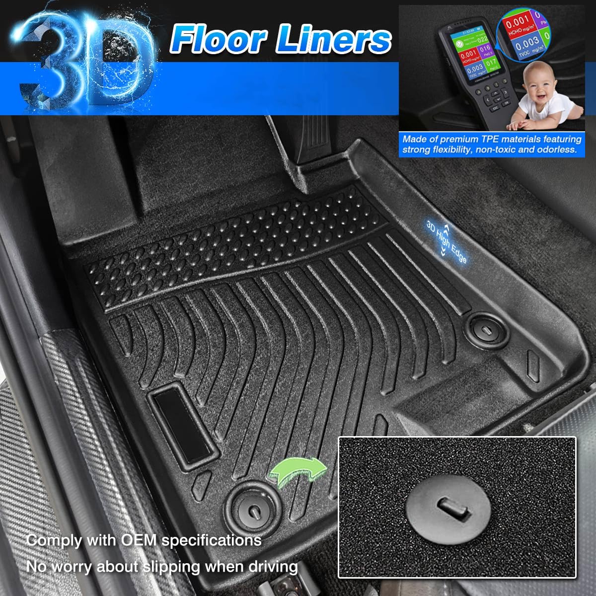 Cartist Floor Mats Compatible with Kia EV6 2022 2023 2024 2025 2026 Accessories All Weather Floor Liner Front & Rear 2 Rows Car Carpet Protection TPE Odorless