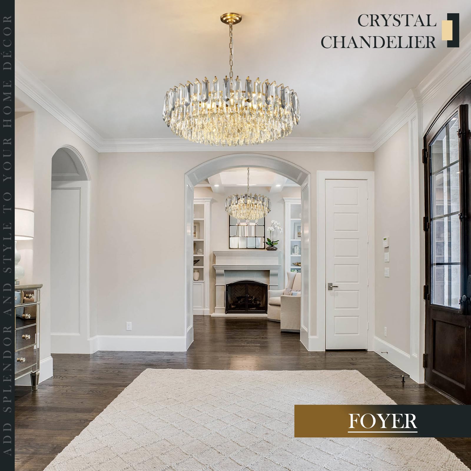 23.6" Modern Crystal Chandelier with Grey Crystal Gold 3-Tier Luxury Pendant Light 12-Light Ceiling Pendant Lighting for Dinning Room Living Room Foyer