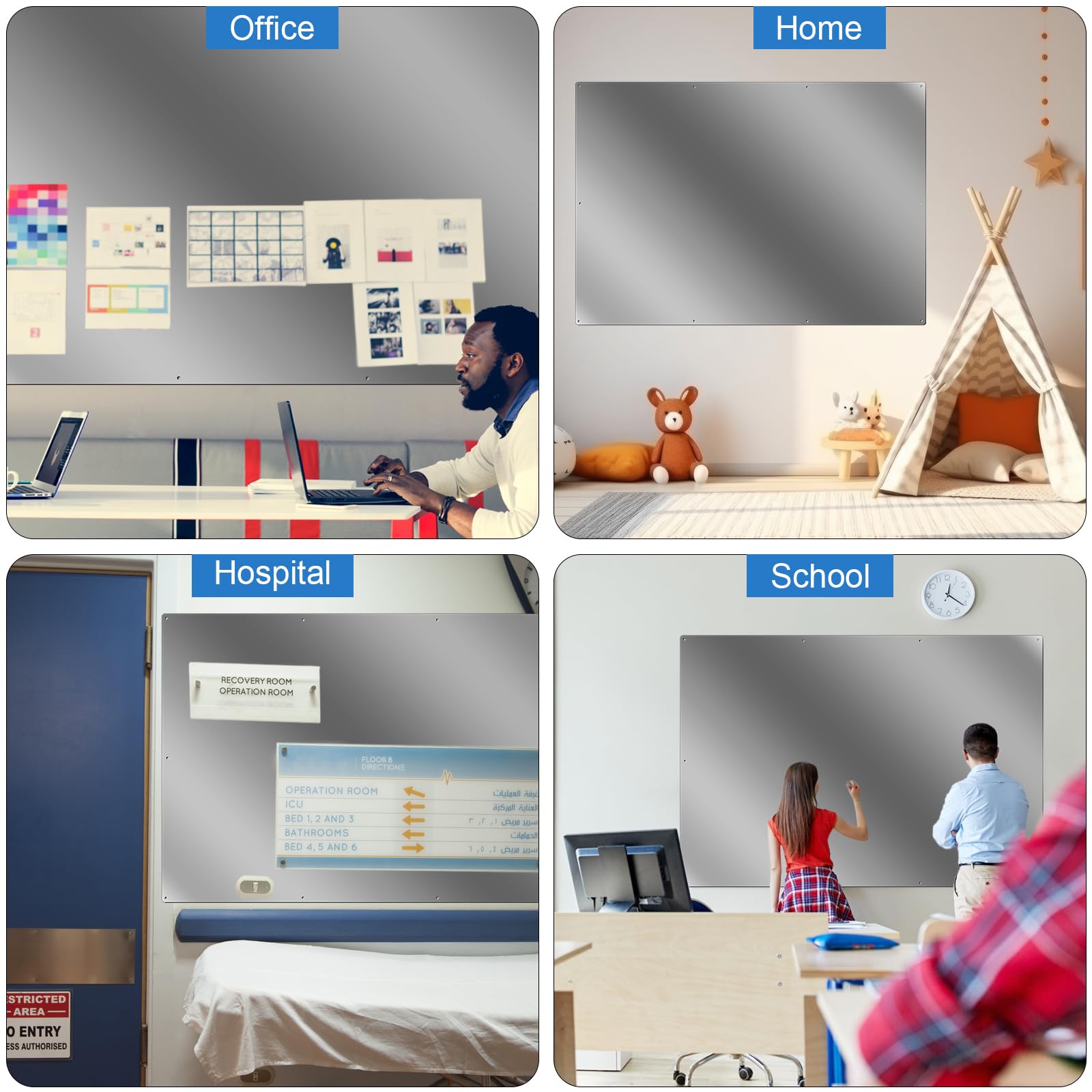 Ireer Magnetic Board Steel Magnet Bulletin Boards for Walls to Display Magnetic Notes Photos for Home Office Classroom, Pre Drilled with Screws and Dry Wet Erase Feature(Black,24 x 48 Inch)