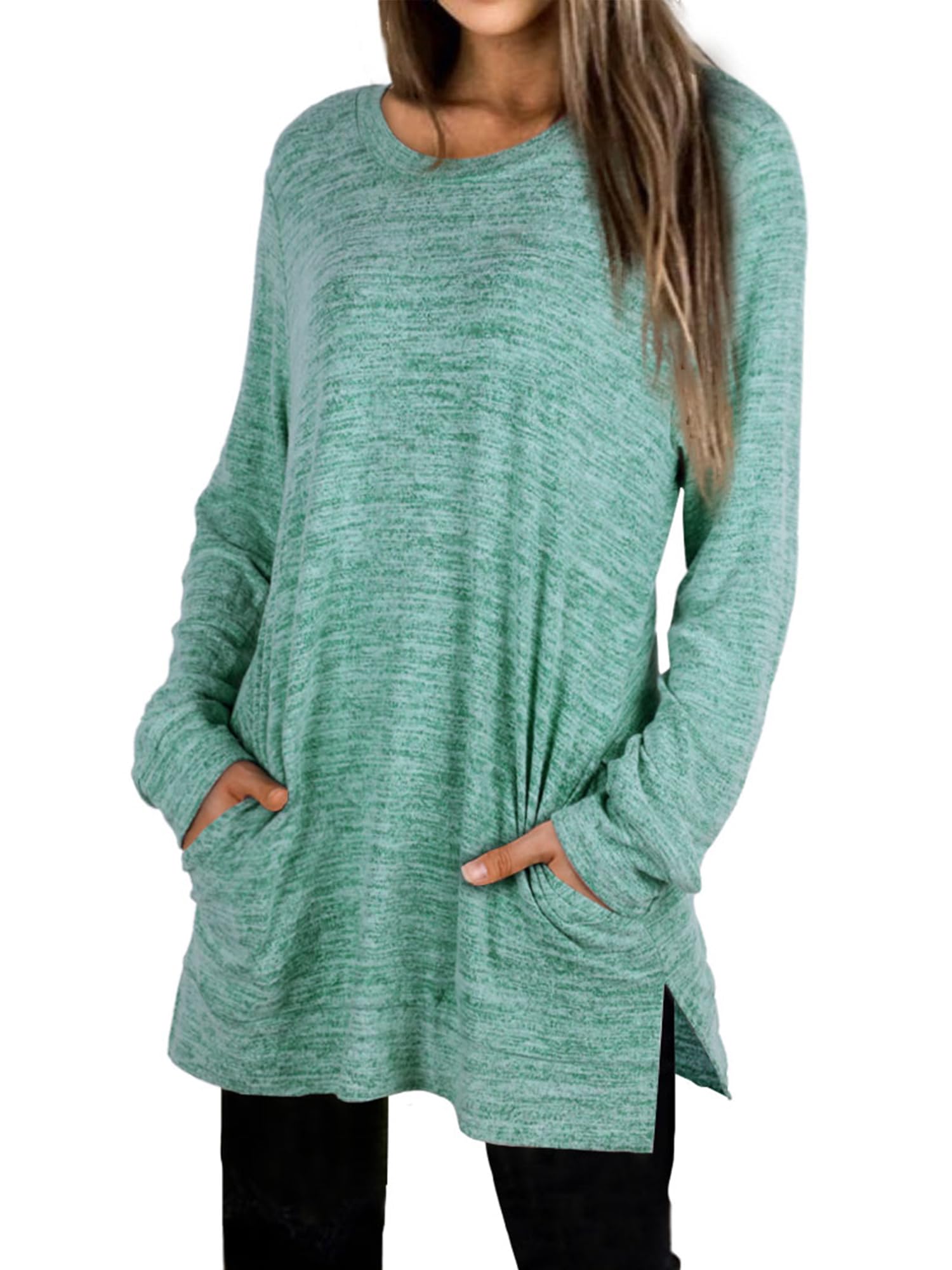 XIEERDUO Womens Casual Sweatshirts Long Sleeve Shirts Oversized With Pocket Tunic Tops S-3XL