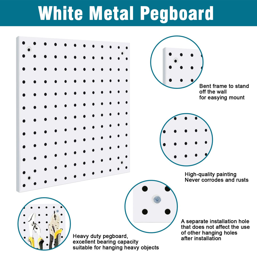 Peg Board,Steel Organization Panels, Ideal for Garage Tool Storage, Office Organization, Craft Room, Kitchen,Pack of 4 (Black, 4-12X12)
