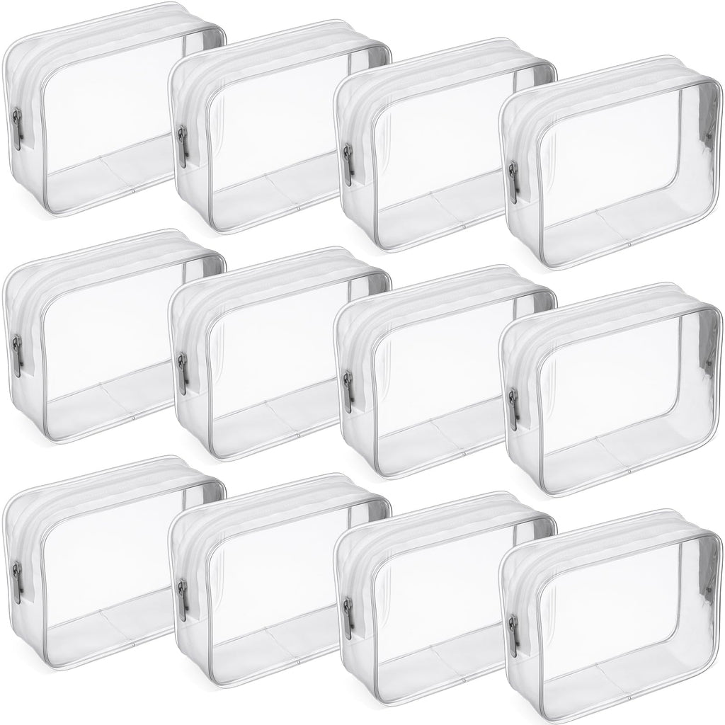 Weewooday 12 Pieces Clear Makeup Bags Cosmetic Storage Bags PVC Zipper Pouches Travel Waterproof Makeup Plastic Case for Women Organizing Toiletries Traveling Bathroom(Medium,Black)