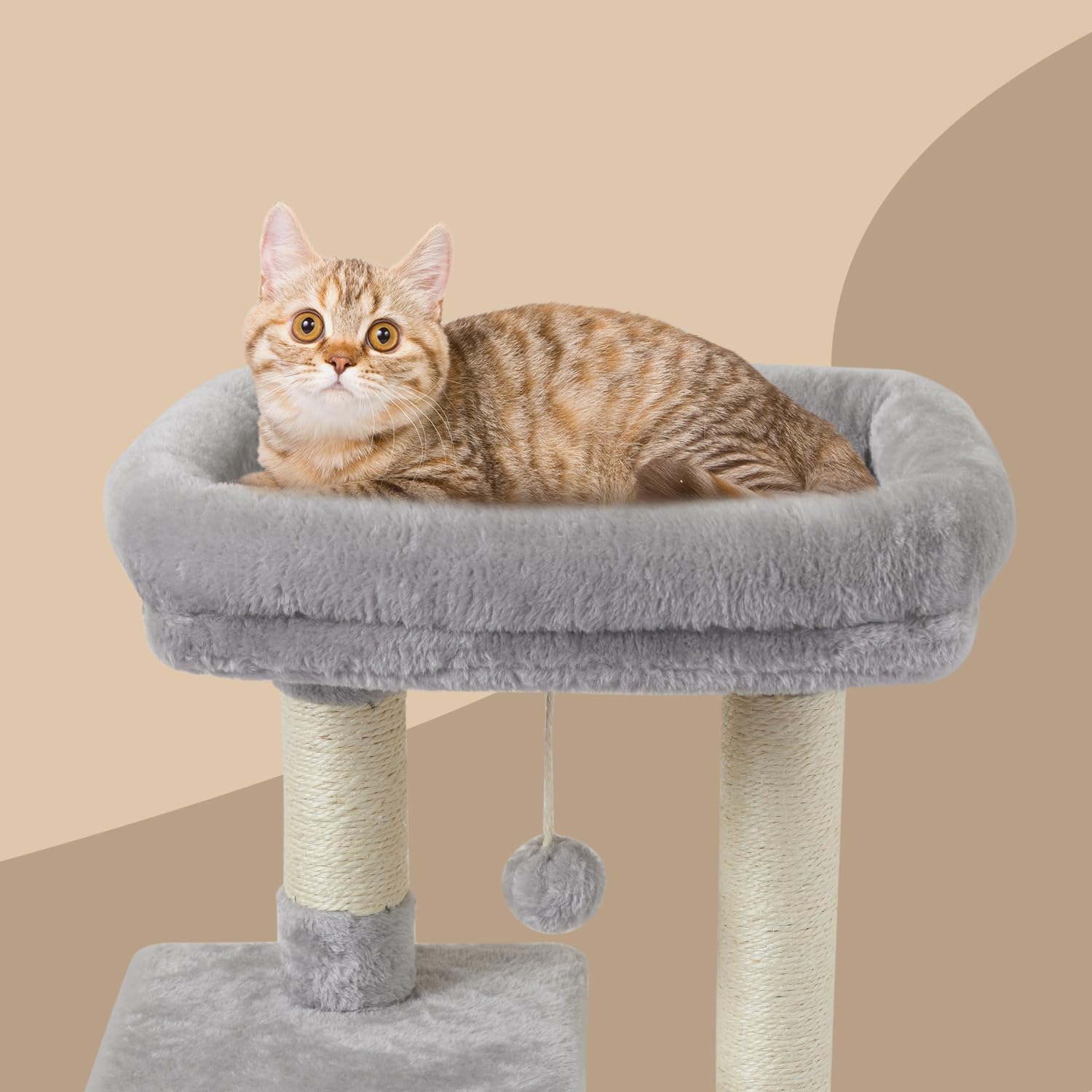 FISH&NAP Cute Cat Tree Kitten Cat Tower for Indoor Cat Condo Sisal Scratching Posts with Jump Platform Cat Furniture Activity Center Play House Beige