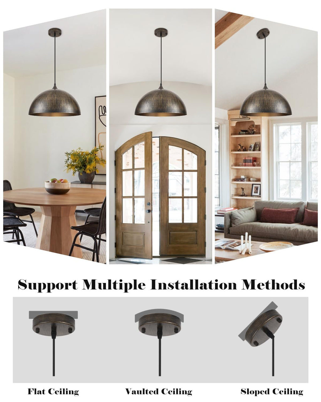 White Pendant Lights, 11.8 inch Pendant Lights Kitchen Island, Farmhouse Pendant Light Fixtures (White Inside), Industrial Pendant Lighting for Dining Room, Bedroom, Hallway (1 Pack)