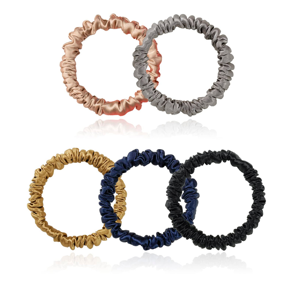 Silk Scrunchies for Hair 100% Mulberry Silk Hair Ties（Silver gray, Dark gray, Pink）