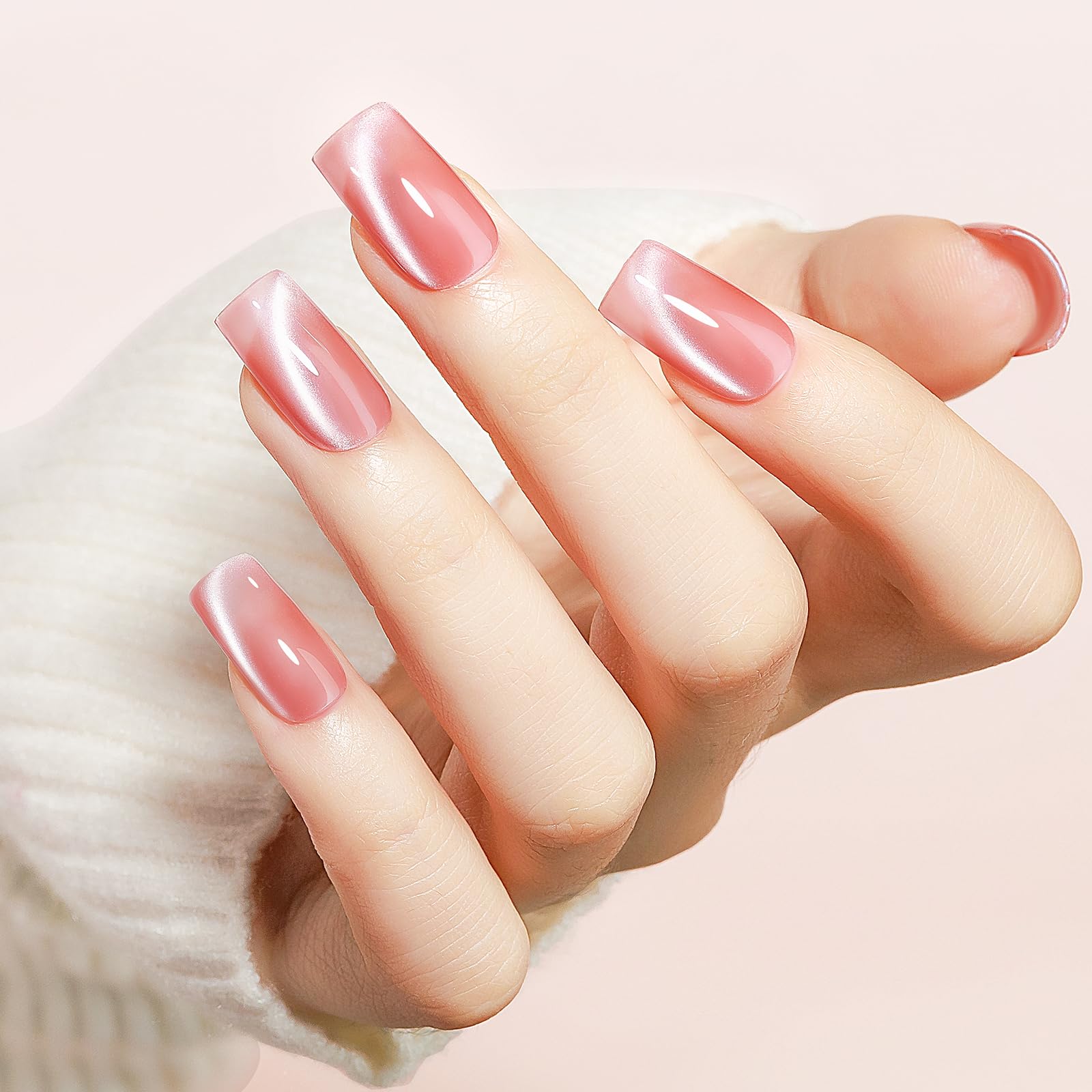MIZHSE Cat Eye Gel Nail Polish, Moonlight Magnetic Gel Polish and Sheer Nude Nail Kit with 1 Magnet Stick, Glass Shiny Effect Silver Pink Purple Soak Off Manicure Home DIY