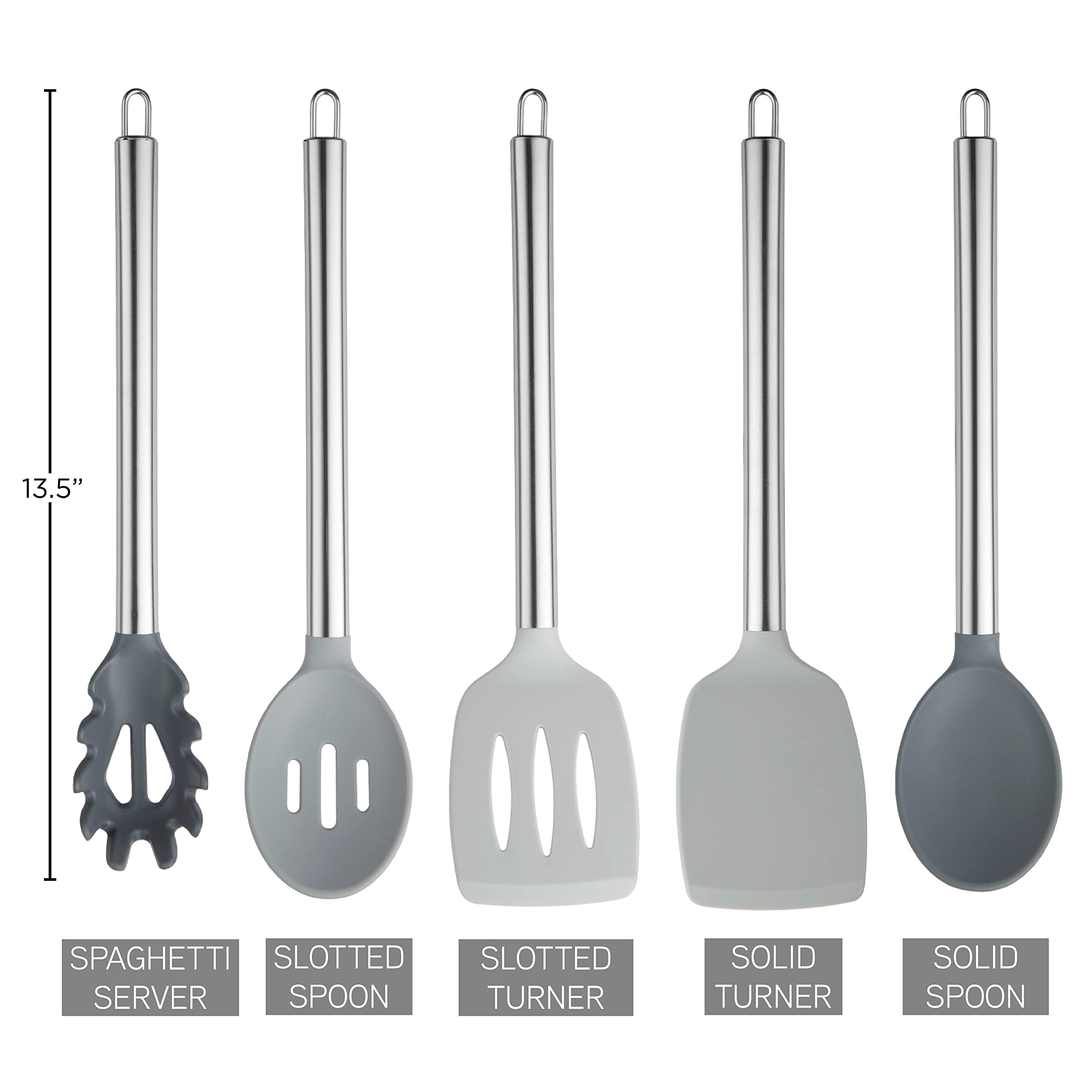 COOK WITH COLOR Silicone Cooking Utensils, Kitchen Utensil Set, Easy to Clean Silicone Kitchen Utensils, Cooking Utensils for Nonstick Cookware, Kitchen Gadgets Set with Holder, 10 Pieces