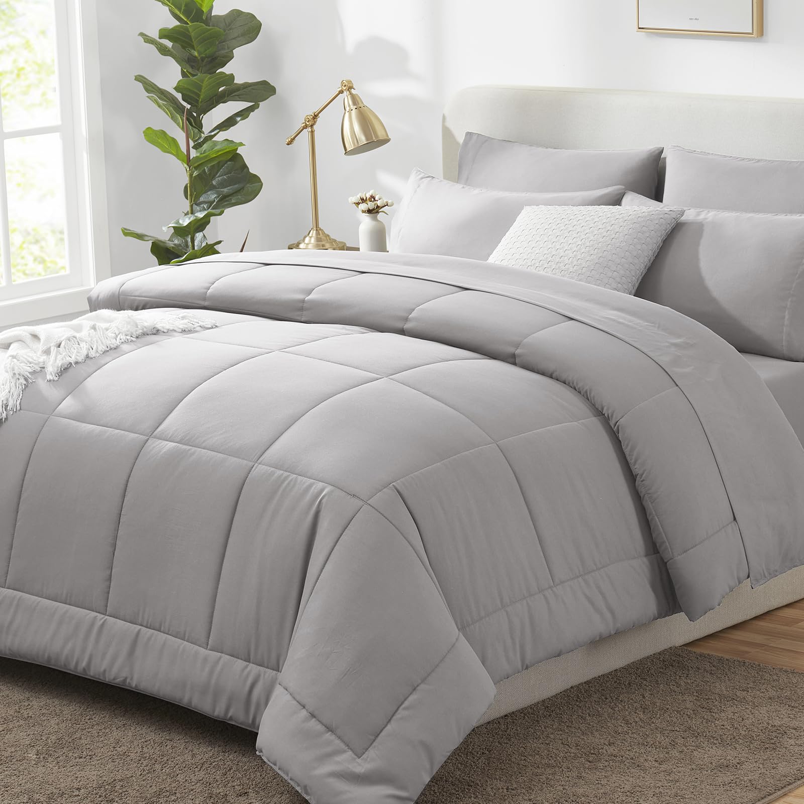 CozyLux Twin XL Comforter Set Baby Blue, 5 Pieces Twin Extra Long Bed in a Bag for College Dorm, All Season Bedding Set with Stitch Quilted Comforter, Flat Sheet, Fitted Sheet, Pillowcases