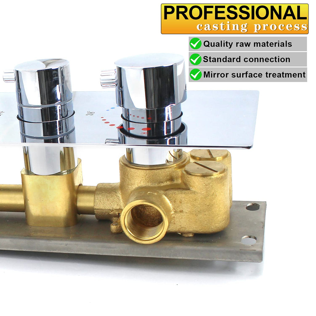 HOMEDEC 2 Way Shower Diverter Valve Brass Dual Functions Thermostatic Shower Mixing Valve Kit 3 Handle Flow Control Valve, 3/4 Inch Inlet, Can Use All Options At a Time, Matte Black