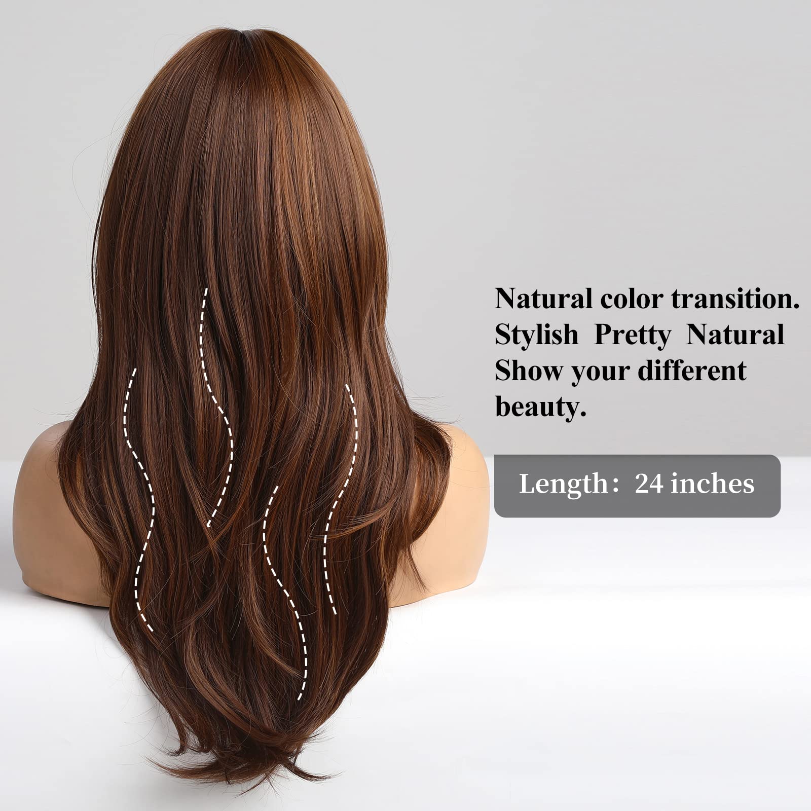 HAIRCUBE Auburn Wigs for Women,Long Layered Orange Wigs with Bangs Heat Resistant Synthetic Fibre Wigs(pelucas de cabello natural)