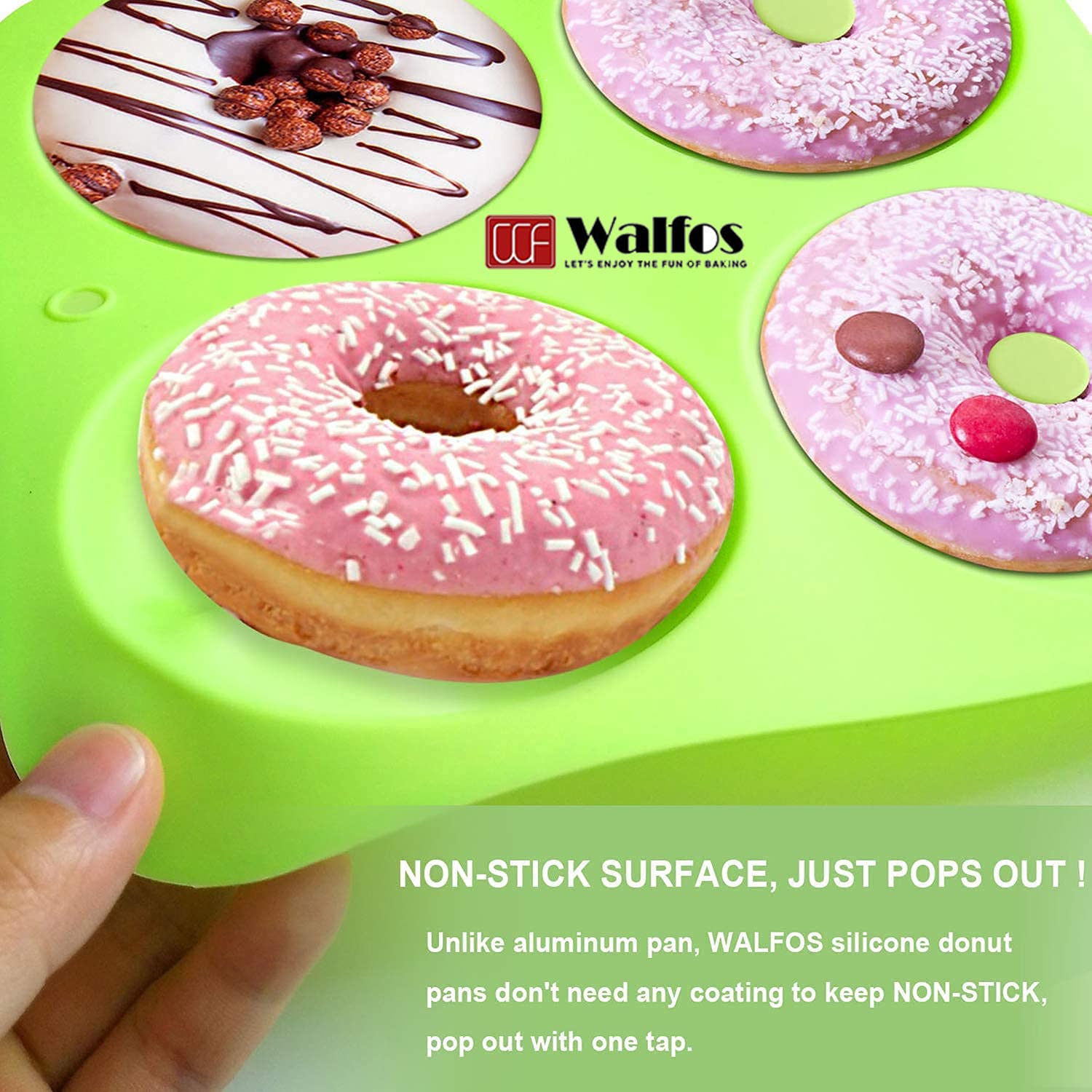 Walfos Donut Pan for Baking - Non-Stick Silicone Doughnut Pan Set, Silicone Donut Mold Heat Resistant, Make Perfect Donut Cake Biscuit Bagels, BPA FREE and Dishwasher Safe, Set of 3