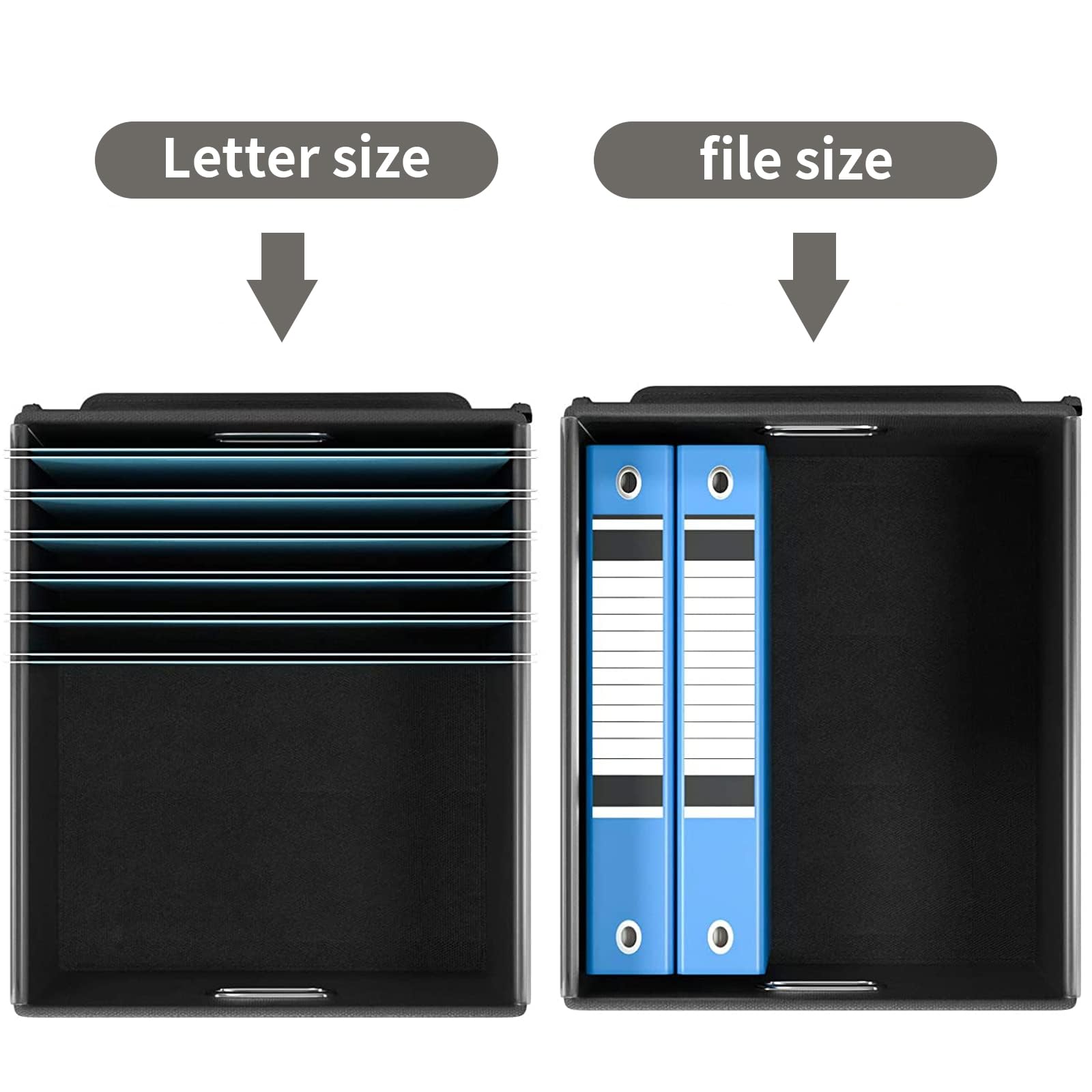 File Organizer Box with Lid, Collapsible Faux Leather Hanging File Folder Box Organizer with Plastic Slides, Decorative Home/Office Filing System Boxes for File and Folders Storage