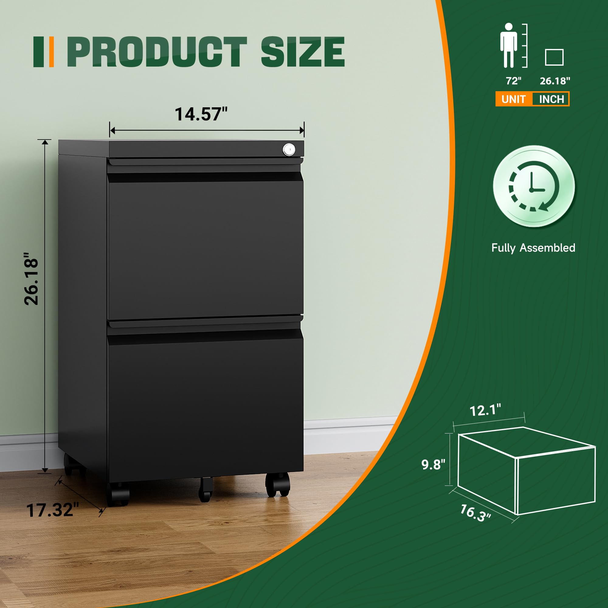Letaya 3 Drawer Mobile File Cabinet with Lock,Under Desk Metal Small Filing Cabinets for Home Office Organizer Letters/Legal/A4(Fully Assembled Except Wheels-Black)