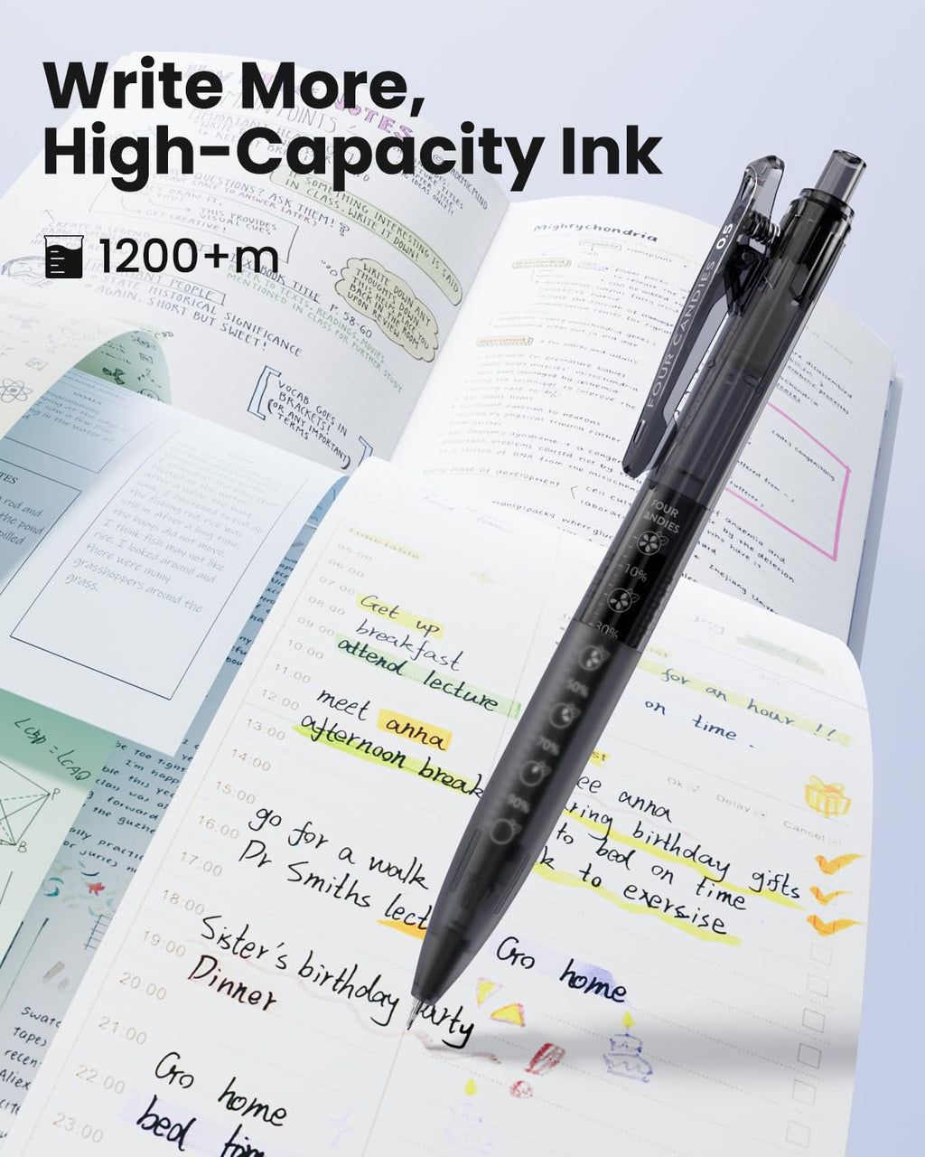 Four Candies 6Pack 0.5mm Black Ink Quick Dry Retractable Gel Pen Set, Cute Transparent Pastel Fine Point Note Taking Aesthetic lnk Pens, Comfort Grip Drawing Writing School Office Home