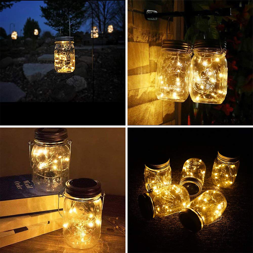 SunKite Solar Mason Jar Lights [Updated], 8 Pack 20 LED Waterproof Fairy Firefly Jar Lids String Lights with Hangers(NO Jars), Patio Yard Garden Wedding Decoration - Colorful