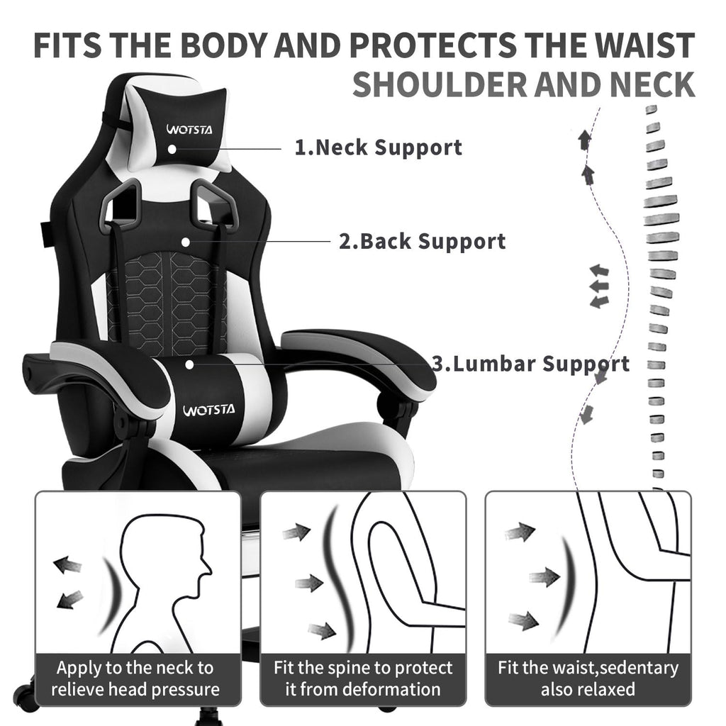 Gaming Chair with Footrest,High Back with Massage Reclining Computer Chair， Big and Tall Racing Gaming Chair Ergonomic Game Chair for Adults PVC Leather (Red)
