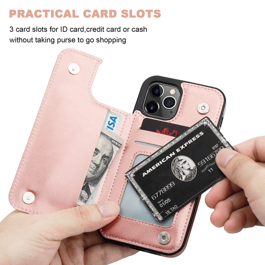 ONETOP Compatible with iPhone 12 Compatible with iPhone 12 Pro Wallet Case with Card Holder, PU Leather Kickstand Card Slots Case, Double Magnetic Clasp Durable Shockproof Cover 6.1 Inch(Black)