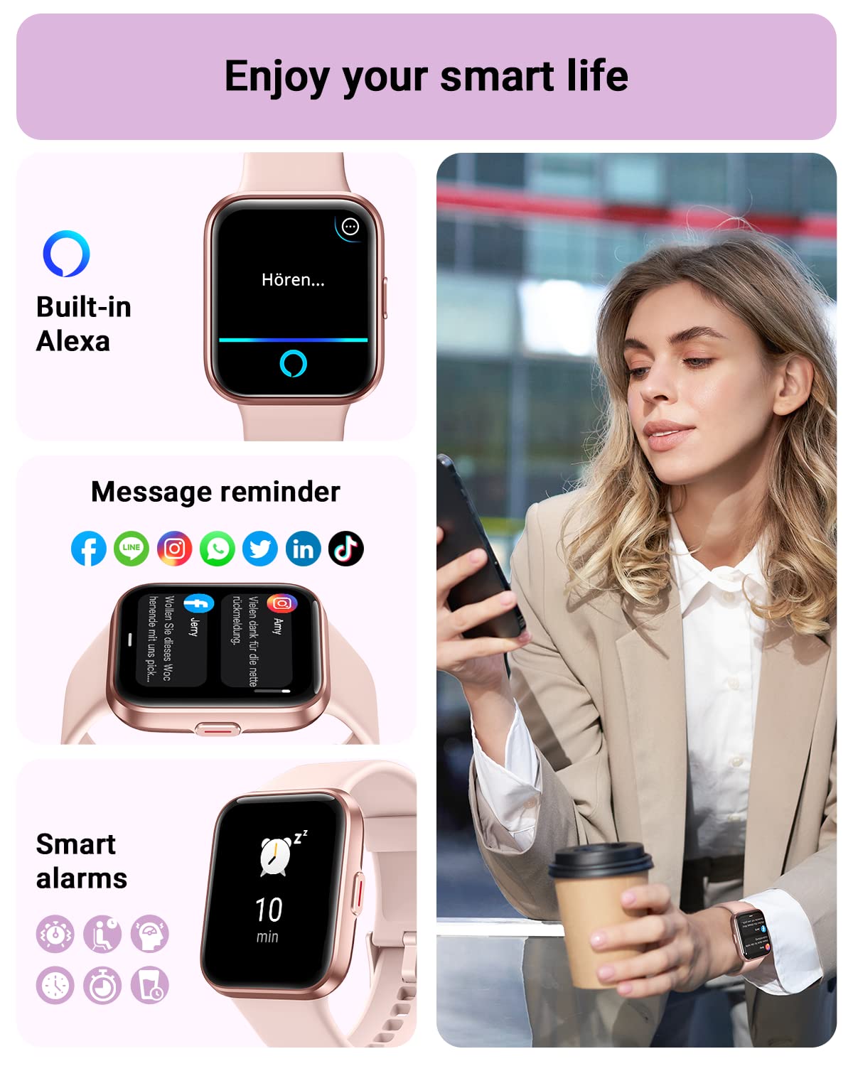 Tensky Smart Watch for Men/Women Android/iPhone/Samsung, Alexa Built-in, 1.8" Touch Screen Fitness Tracker with Answer/Make Calls, 3ATM Waterproof Heart Rate/Sleep/SpO2 Monitor, 120+ Sport Modes